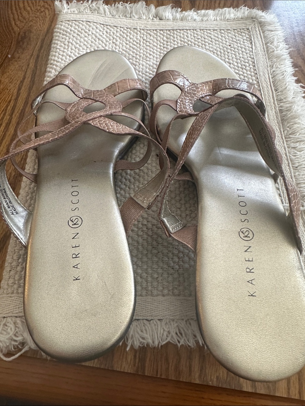 Karen Scott Metallic Rose-Strap Braided Sandals